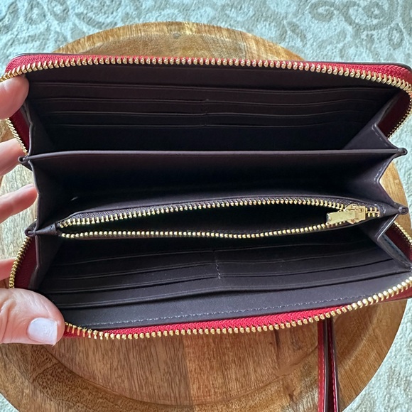 Coach Red Leather Wallet with Gold Accents - Picture 3 of 4